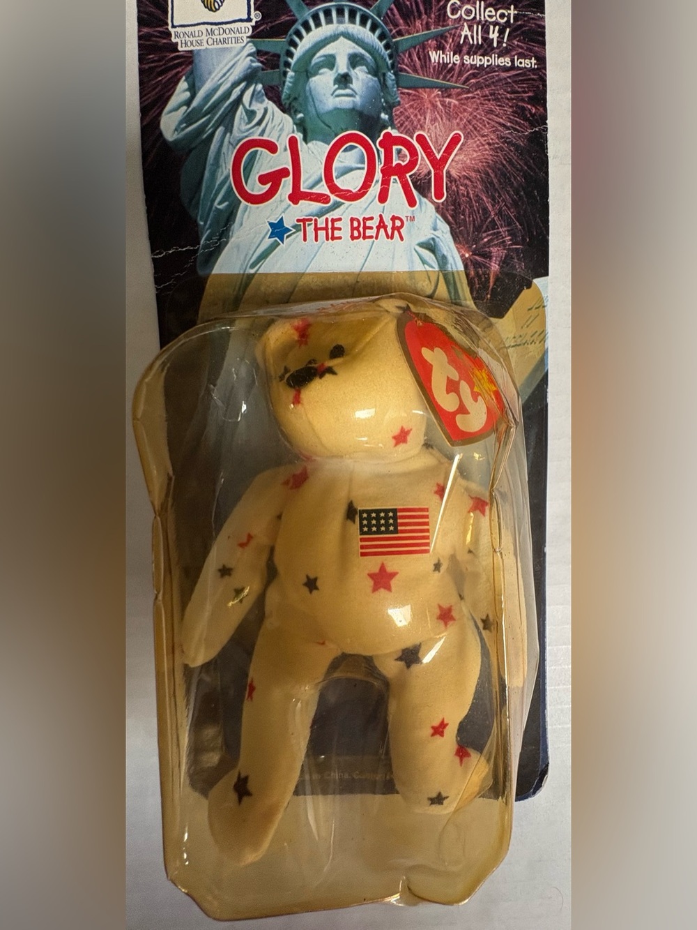 Ty Glory The Bear Plush - Cream with Red & Blue Stars